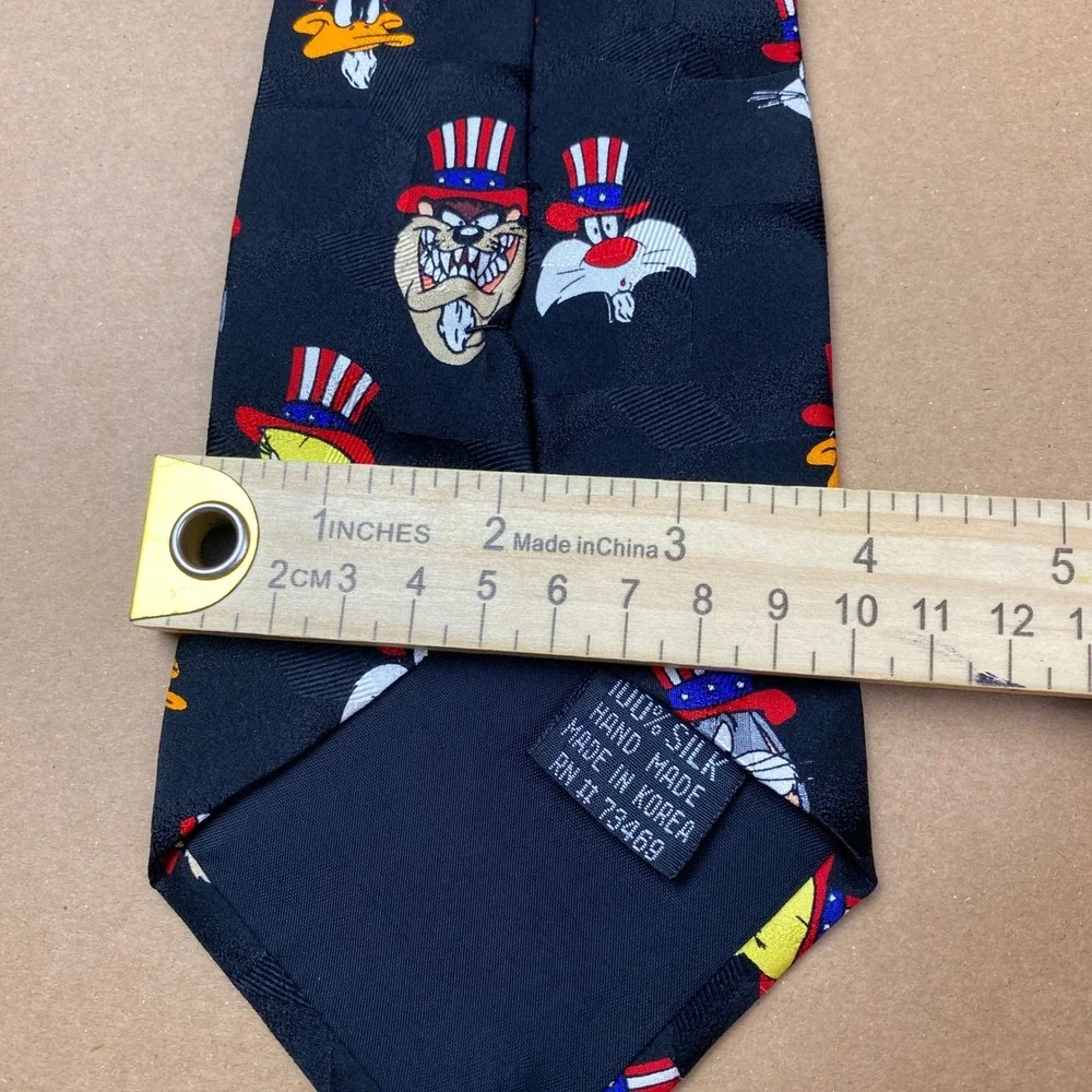 VTG Looney Tunes Mania Patriotic Uncle Sam Mens OS Black Silk Character Tie 1995